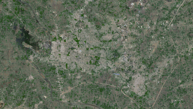 Top-down aerial 3D illustration of Sangli, India