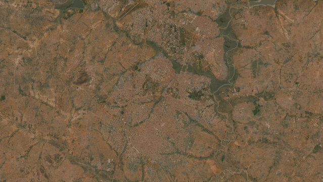 Top-down aerial 3D illustration of Zaria, Nigeria