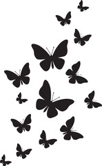 Obraz premium A group of black butterfly silhouettes flying upwards a minimalist vector design element perfect for decorative projects or symbolizing freedom