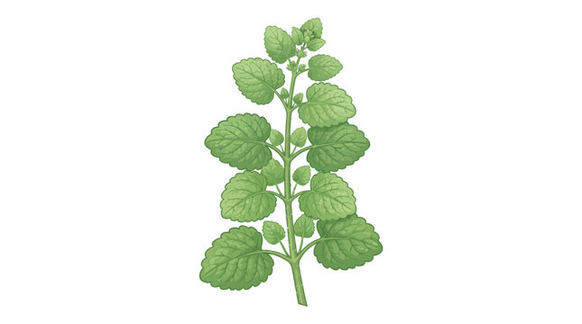Vibrant green plant stem with fresh, rounded leaves, showcasing healthy botanical growth and natural organic beauty, a detailed botanical illustration