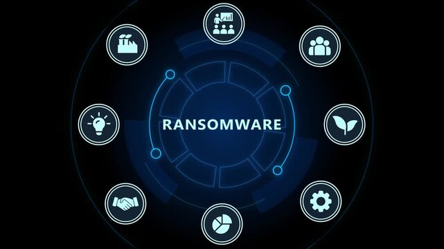 Ransomware cyber security concept with digital interface and network cybersecurity malware data protection