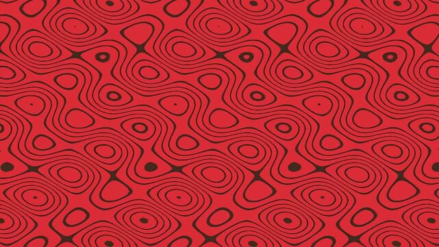Abstract red and black seamless pattern with wavy lines and dots