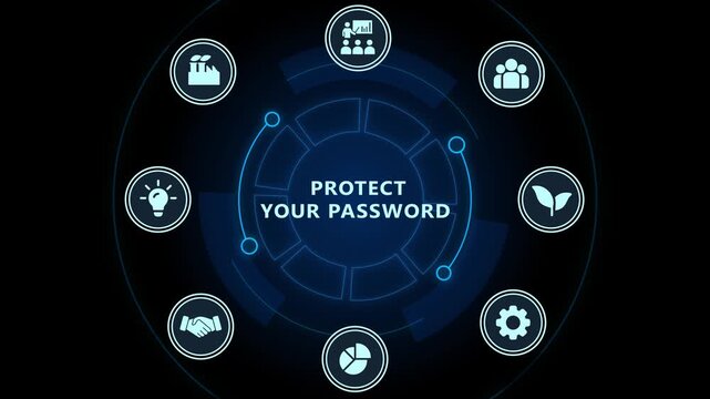 Protect your password digital security concept with animated hud interface and cybersecurity protection