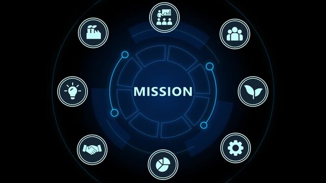 Corporate mission statement concept with digital and hud interface animation vision strategy business