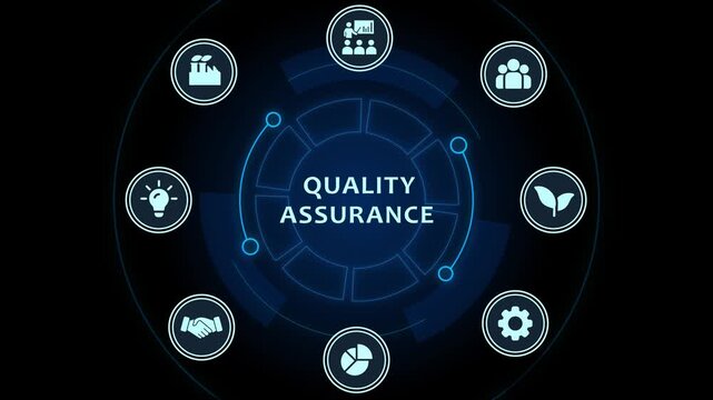 Assurance concept with digital interface and circular hud animation business management technology
