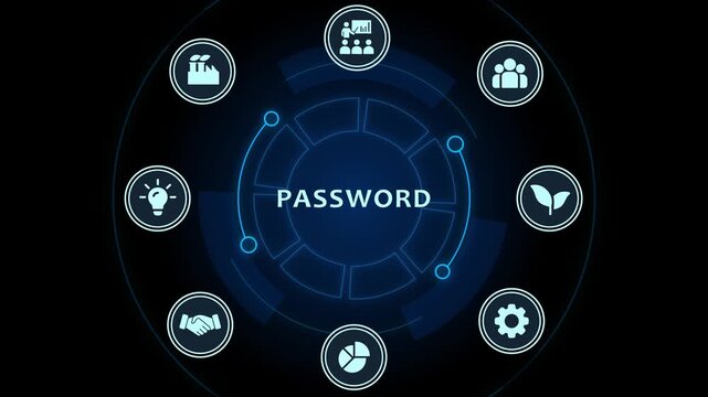 Cybersecurity password protection concept: digital interface with security and data privacy technology