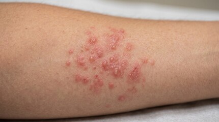 Fototapeta premium Close up of red rash on human skin.