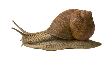 Brown garden snail with textured shell, isolated on transparent background © STUDIOP