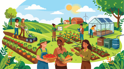 Fototapeta premium Celebrating International Day of Rural Women with diverse women farmers working together in a vibrant agricultural