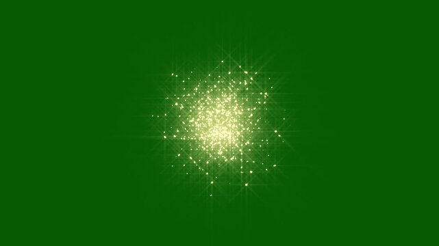 Glow gold burst or explosion of glitter light with shine stars, sparkling glitter star dust trail loop animation on green screen. luminous christmas shooting star of golden particles. 4k video