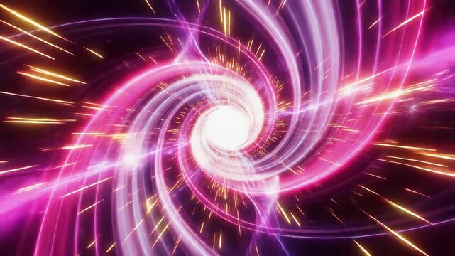 Firefly glowing in a mesmerizing swirl of vibrant pink and purple light tunnel magical nature scene