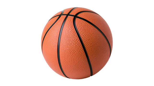 Orange textured basketball with black seams, isolated on transparent background