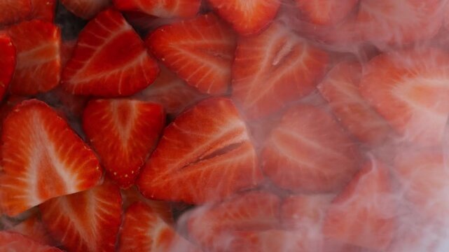 Super Slow Motion Shot of Cold Strawberry Background at 1000fps.