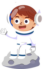 Cartoon Boy Astronaut Waving on Moon Surface Vector
