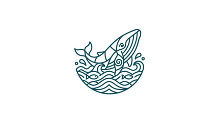 Line art whale jumping out of ocean waves. © Kolik
