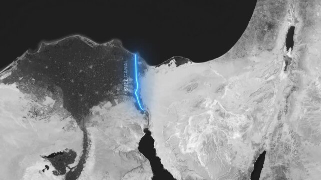 Animated Satellite Map Zoom to Egypt Showing Suez Canal Shipping Route