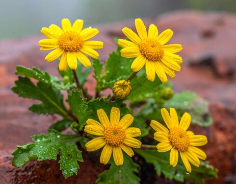 Senecio bombayensis blooming across a rugged lateritic plateau in monsoon.