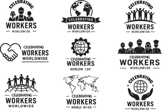 Workers Worldwide Celebration Logo Collection with Labor and Employee Symbols