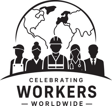 Celebrating Workers Worldwide Black Silhouette Typography and Global Team Design