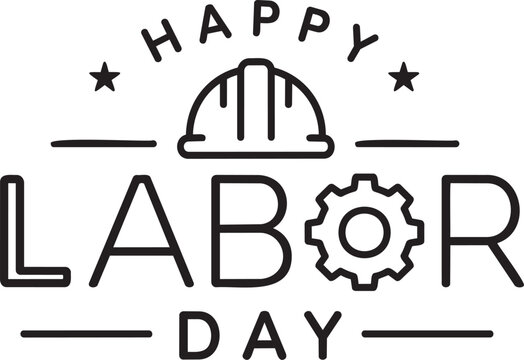 Happy Labor Day Typography with Hard Hat and Gear Industrial Symbol