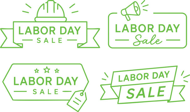Green Labor Day Sale Badge Collection with Ribbons and Promotional Labels