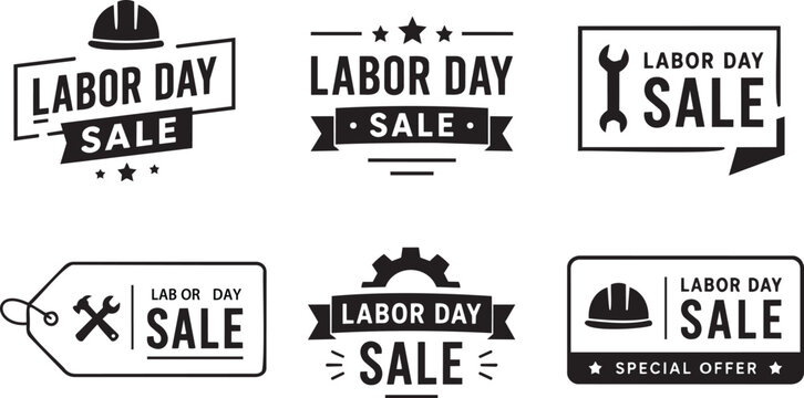 Labor Day Sale Badge Collection with Discount Labels and Worker Symbols
