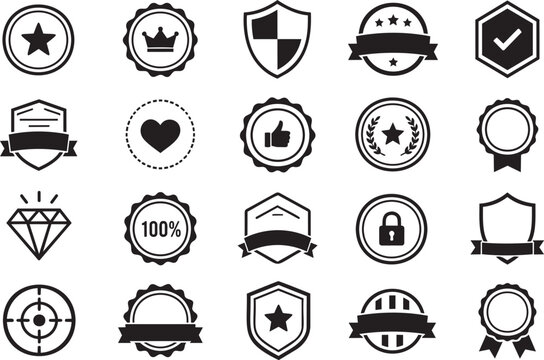 Premium Badge and Emblem Collection with Quality, Safety and Achievement Icons