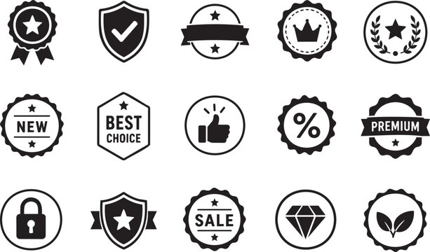 Premium Badge Collection with Sale, Security, Quality and Achievement Symbols