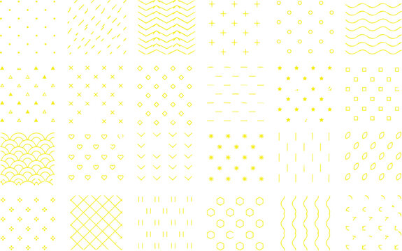 Yellow Minimal Seamless Pattern Collection with Dots, Lines and Geometric Shapes