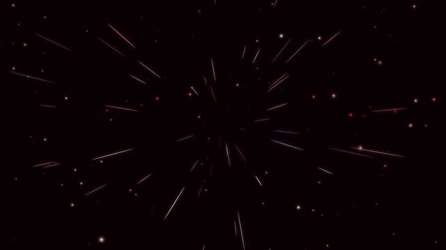 Dynamic futuristic space travel animation with crimson light streaks and glowing particles moving rapidly