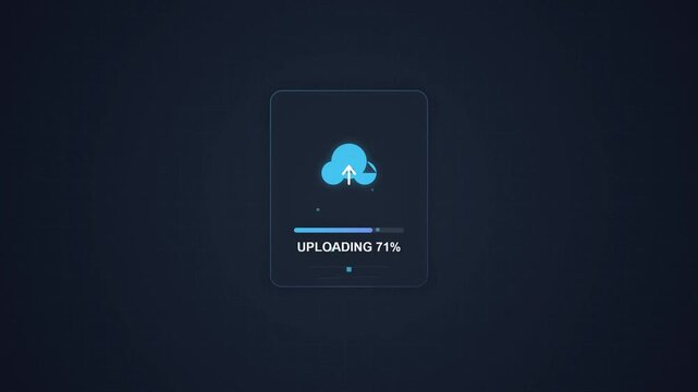 Cloud Data Upload Motion Graphics Animation Card with Percentage Progress Bar and Green Checkmark Upload Complete Status