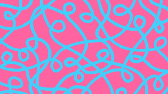 Fun Loopy Line Doodle Seamless Vector Pattern, Playful Blue Abstract Seamless Vector Pattern on Bright Hot Pink Background. 
