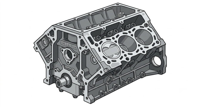 illustration of an automobile v6 engine block component