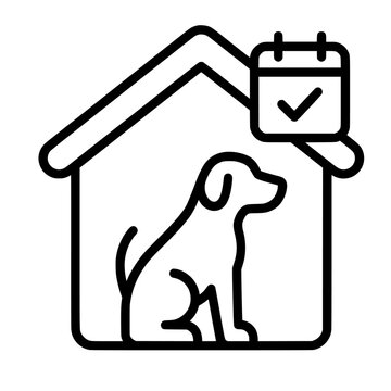 Minimal vector icon for pet boarding reservation, kennel booking, appointment scheduling and pet care management services.