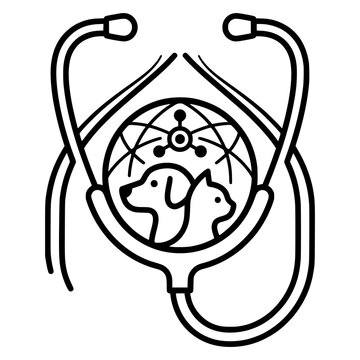 Outline vector icon representing AI-assisted veterinary diagnosis, digital healthcare, telemedicine and smart pet medical technology.