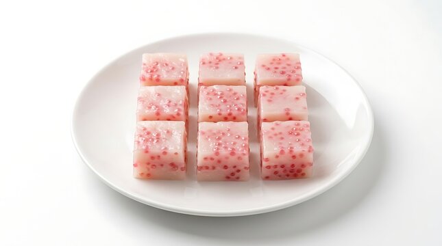 Pink tapioca pearl jelly dessert squares