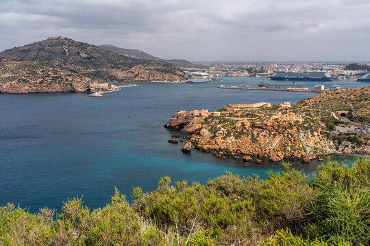 Scenic panoramic view in Cartagena during a summer day,  Region of Murcia, Spain.