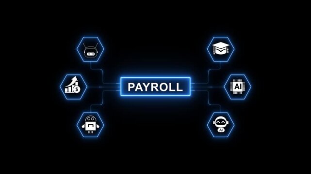 Payroll Management System Interface with AI Powered Workforce Automation Employee Compensation Processing and Digital Human Resources Network Animation
