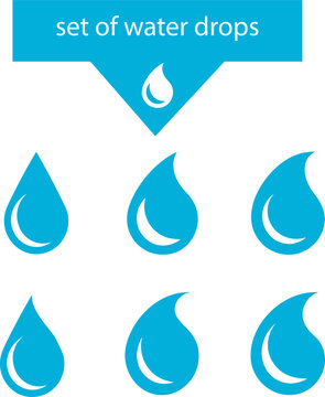 set of six blue color water drops