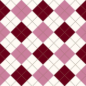 Seamless Pink and Burgundy Argyle Plaid Pattern on Cream Background