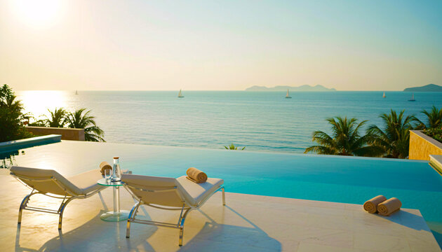 Luxury infinity pool overlooking the ocean at sunset
