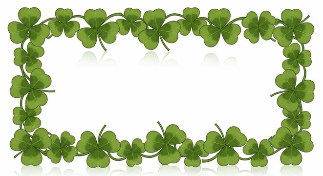 四つ葉のクローバーの枠飾り、緑の葉、幸運のシンボル、装飾、背景