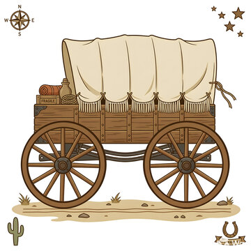 Vintage Covered Wagon Vector Illustration Side View
