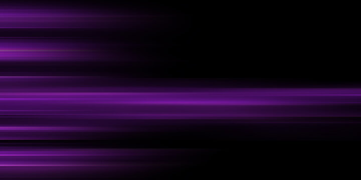 Neon glowing horizontal stripes background. Bright purple speed light effect. Magic trail flare lines texture. Luminous laser beams and rays wallpaper design.