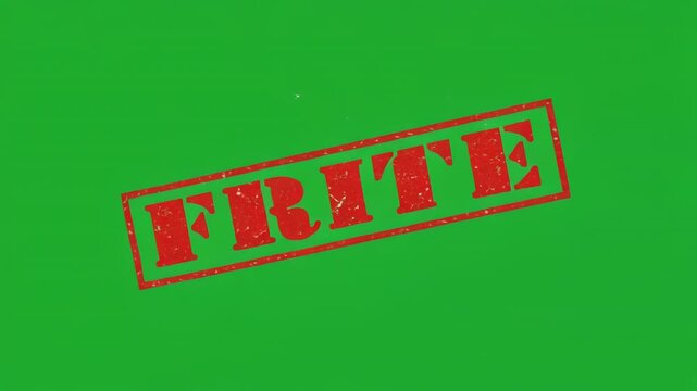 Green screen with red stamped FRITE text appearing in sequence for motion graphics overlays