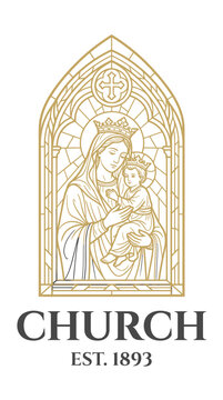 Detailed gold church window logo with holy family