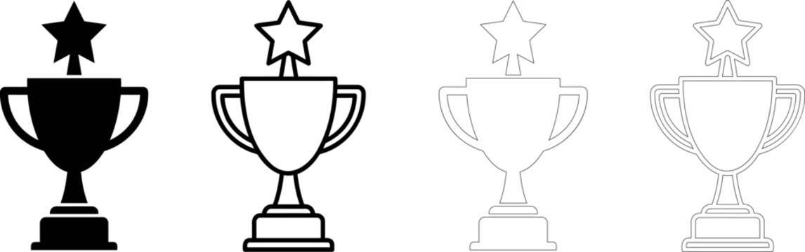 Golden trophy cup with star icon isolated on white background