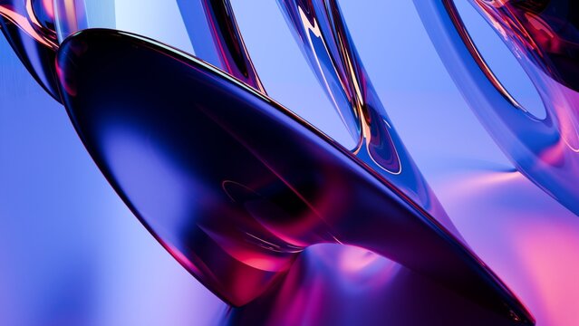 Abstract Futuristic 3d Background, Smooth Glass Texture with Iridescent color Tones of Pink Blue Purple Gradient Backdrop