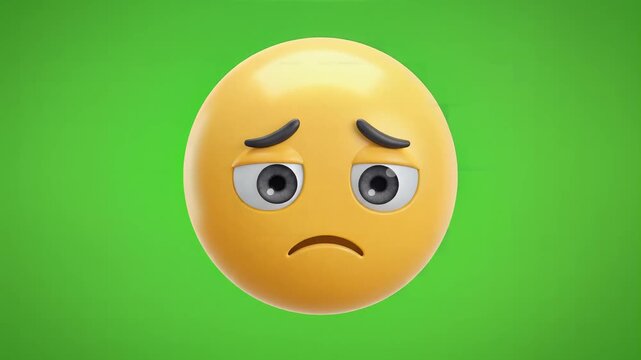 Sad pensive 3d emoji with frowning face on green screen