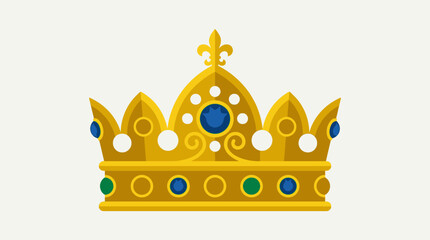 A flat vector illustration of a golden royal crown with jewels. © Abhinaya Project